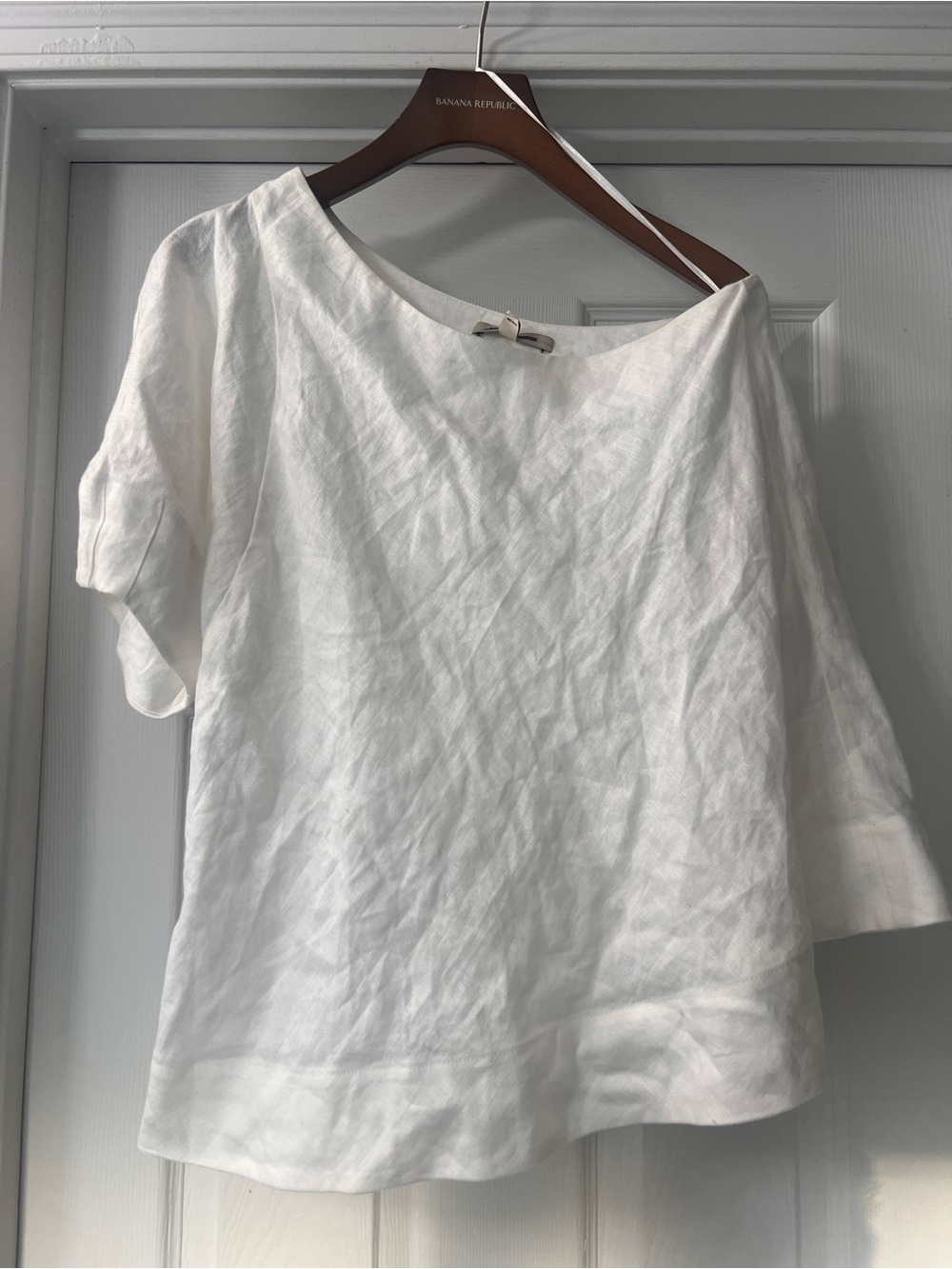 Banana Republic White Linen Boxy One Shoulder Blouse Sz Small  Timeless, Classy